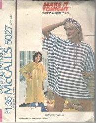 5027 MCCALLS CAREFREE SNAPPY PONCHO LENGTHS HOOD OR NOT PATTERN ONE SIZE